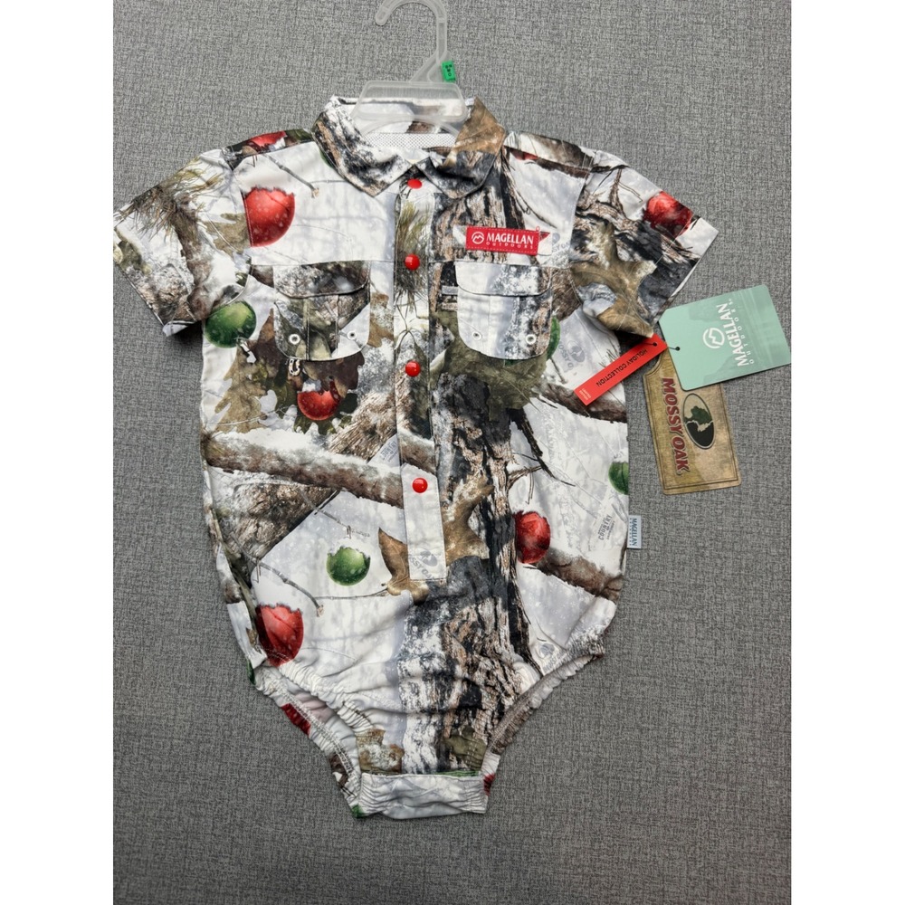 Magellan Outdoors NWT Mossy Oak Holiday Camo Fishing Onesie 12-18M Christmas